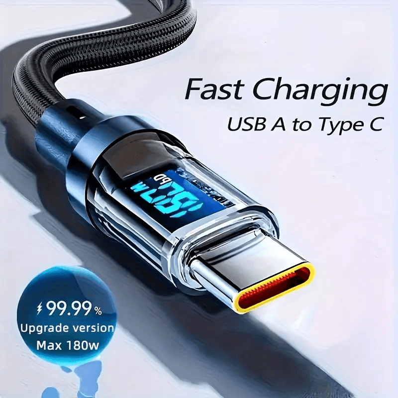 Pro-Grade Fast Charging USB-A to Type-C Cable with LED Display – 6A Power Delivery for Business Professionals