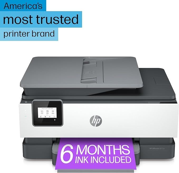 HP OfficeJet 8015e Wireless Color All-in-One Printer – Smart Printing for Home & Small Business + 6-Month Instant Ink Trial