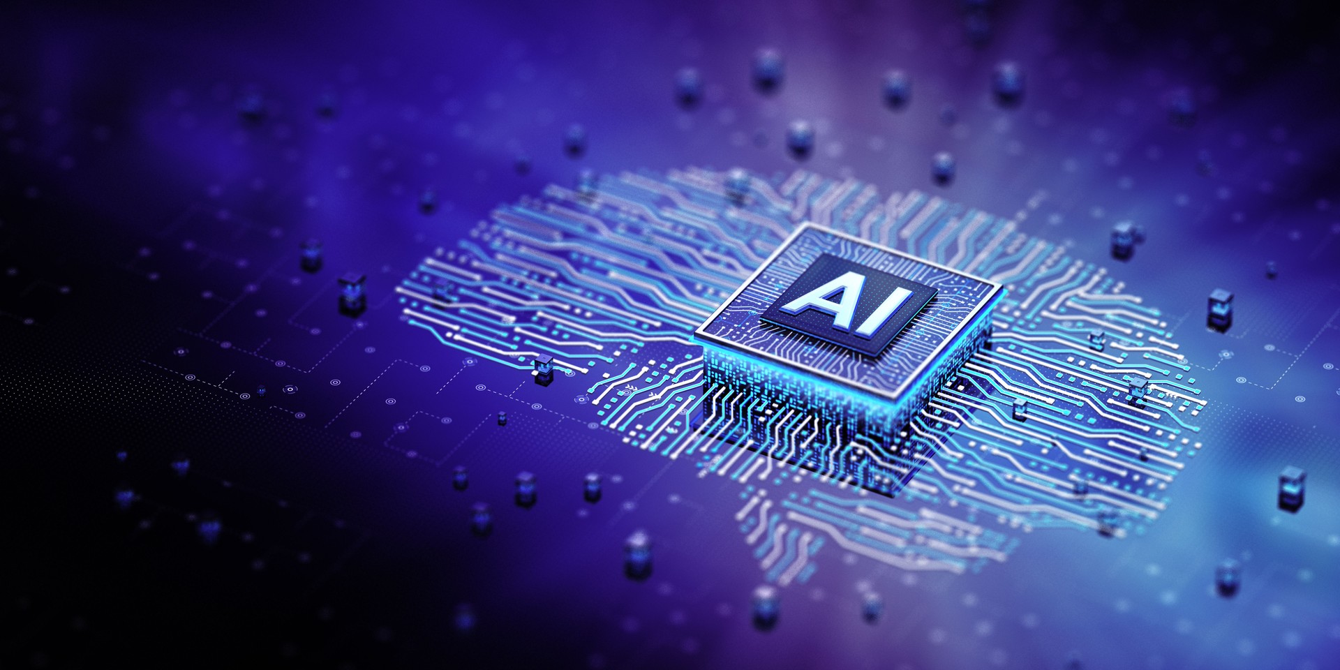 AI Technology - Artificial Intelligence Brain Chip - Wide Concepts. Copy Space
