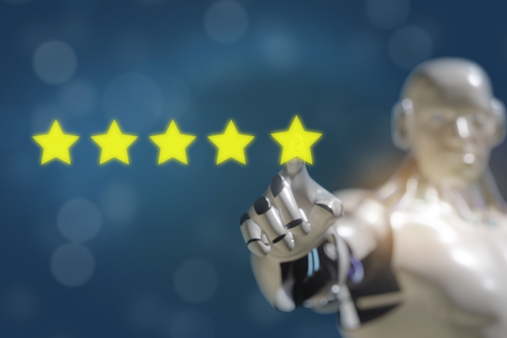 3d rendering artificial intelligence robot hand flip the satisfaction to choose happy to customer relationship service